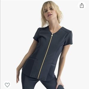 Heart and soul grey gold zipper scrub top